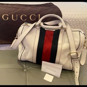 Gucci White Leather Joy Boston Bag w/Shoulder Stap